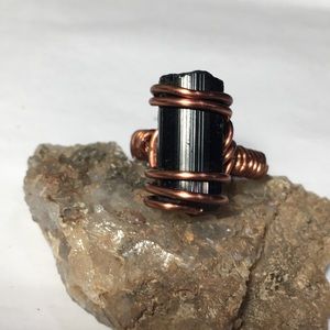 Black tourmaline in copper ring